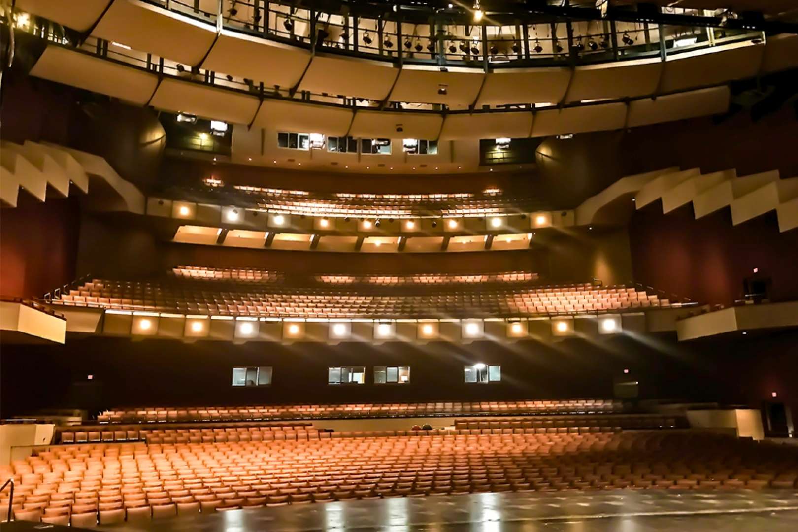 Photo of A View of the Aiken theatre seating and balconies from the stage