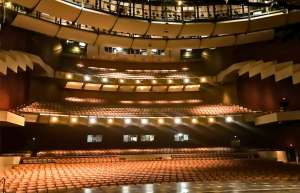 Thumbnail photo of A View of the Aiken theatre seating and balconies from the stage