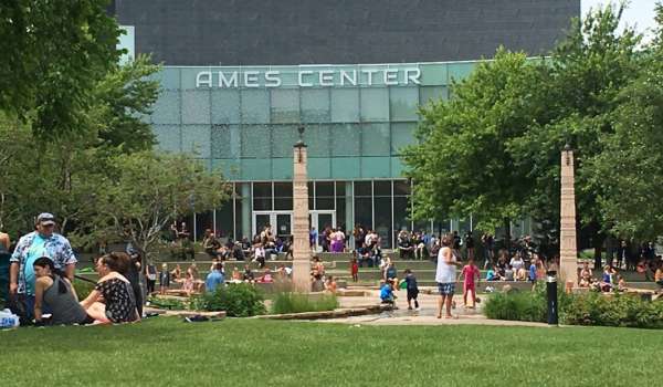 Exterior Shot of the Ames Center main entrance and lawn