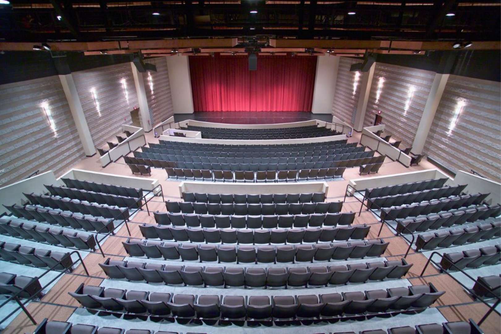 Photo of BVC Theatre seats and stage view from the rear balcony
