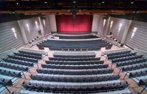 Thumbnail photo of BVC Theatre seats and stage view from the rear balcony
