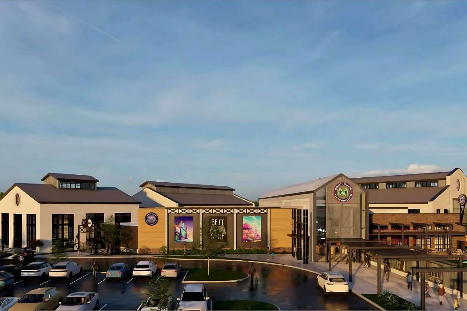 Photo of Aerial rendering of exterior of Birmingham Family Fun Center