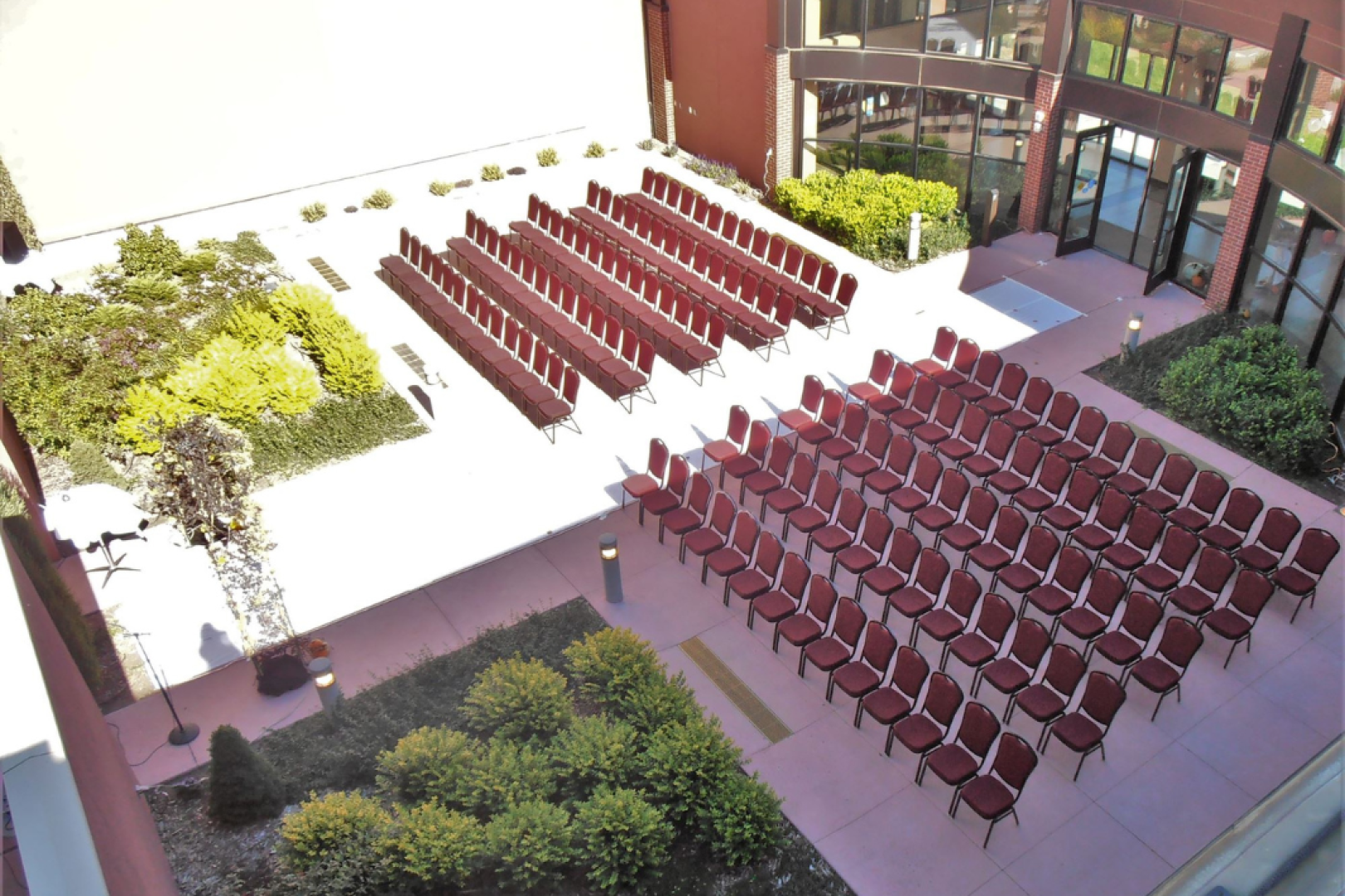 Photo of Aerial view of chairs lines up outside
