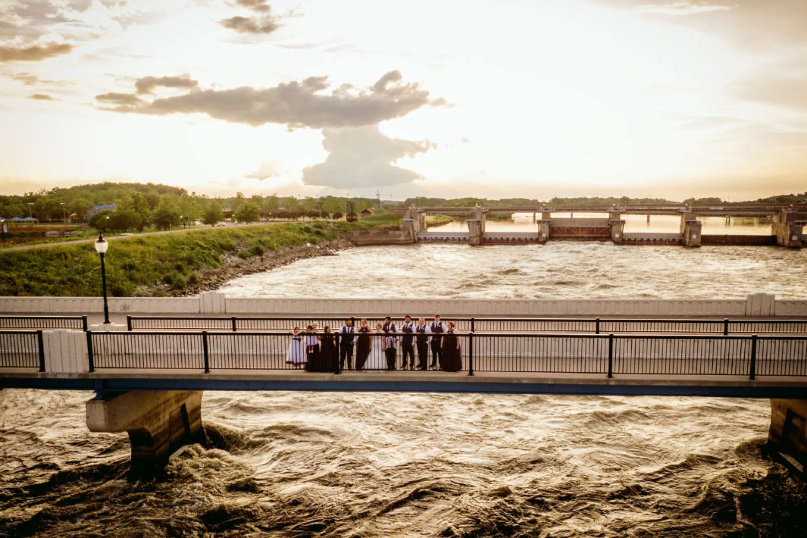 Photo of Bridal party on the bridge at the Bridge View Center