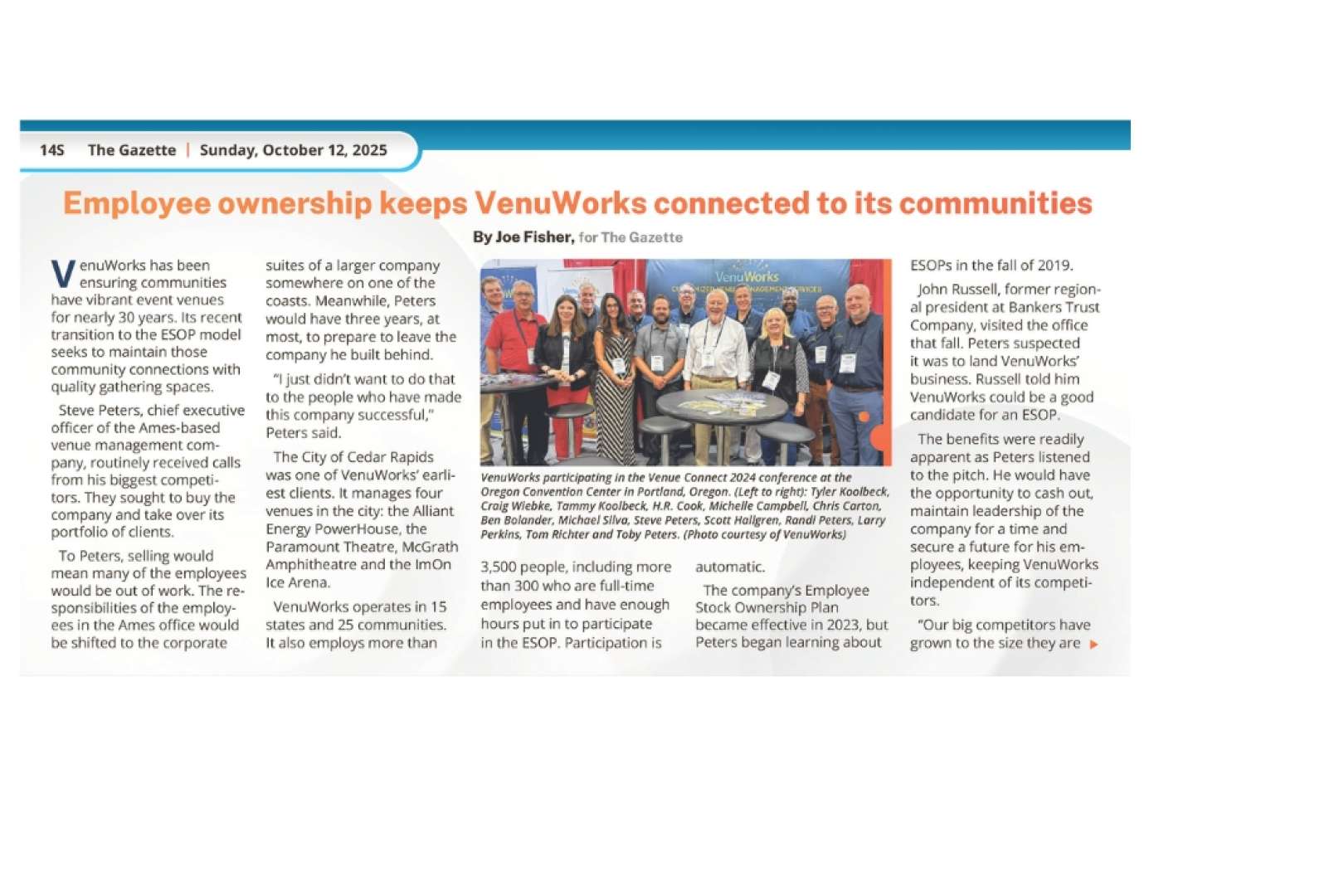 Photo of Screenshot of VenuWorks Article on ESOP in Gazette ESOPtober page 1