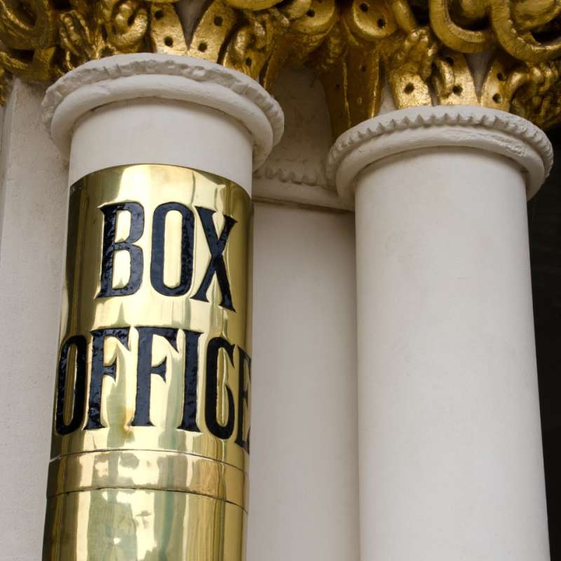 Box office sign on a pillar