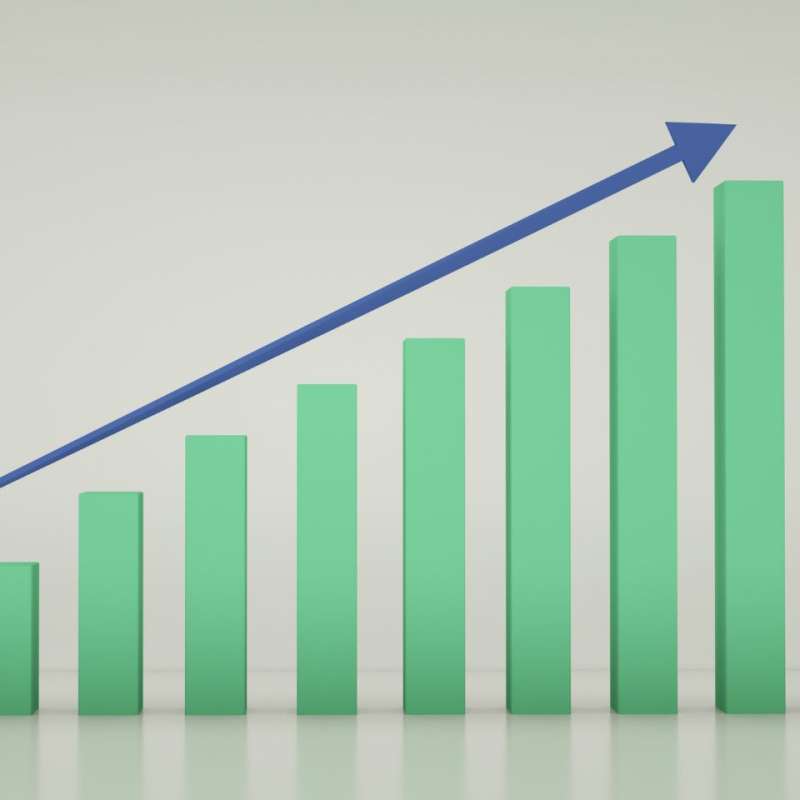 a bar chart and arrow showing growth