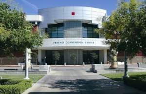 Thumbnail photo of Exterior view of the Fresno Convention Center showcasing the Rotunda and main entrance.