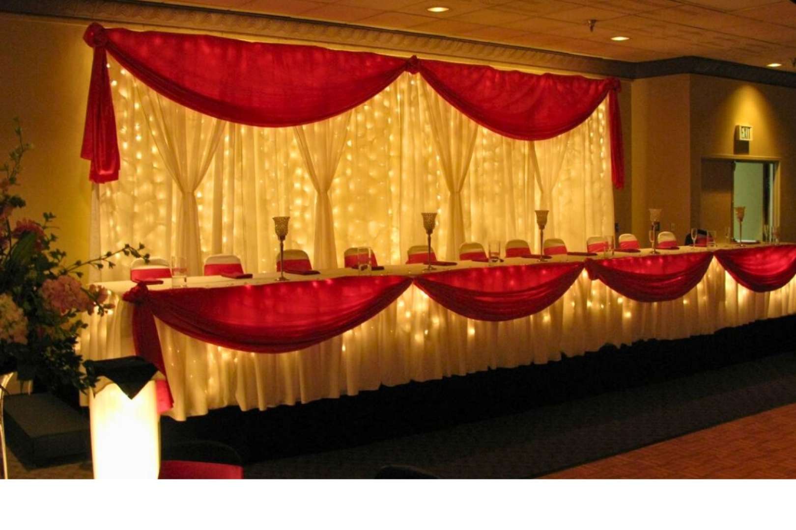 Photo of Hills Festival Hall set up with top table for a wedding