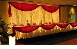 Thumbnail photo of Hills Festival Hall set up with top table for a wedding