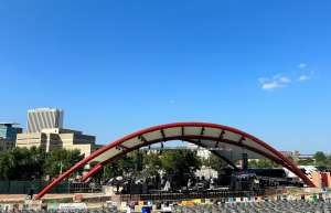 Thumbnail photo of Shot of the McGrath Amphitheater being set up for a concert.