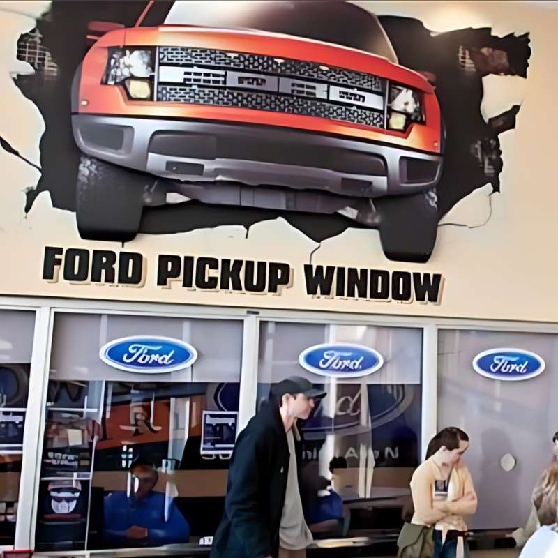 Ford Pick Up Window Box Office with image of a pick up truck above the window