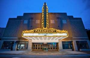 Thumbnail photo of A stunning exterior shot captures the illuminated Paramount Marquee in Ashland, KY, elegantly promoting an upcoming jazz concert.