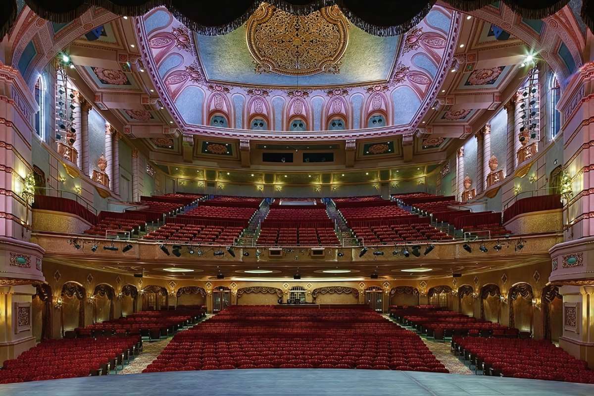 Photo of interior of the historic Adler Theater marquee in Davenport Iowa