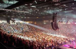 Thumbnail photo of Heartland Credit Union Arena full house arial view of the audience