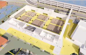 Thumbnail photo of An Architects rendering of the new development in Kennewick Three Rivers Convention Center showing the new indoor courts
