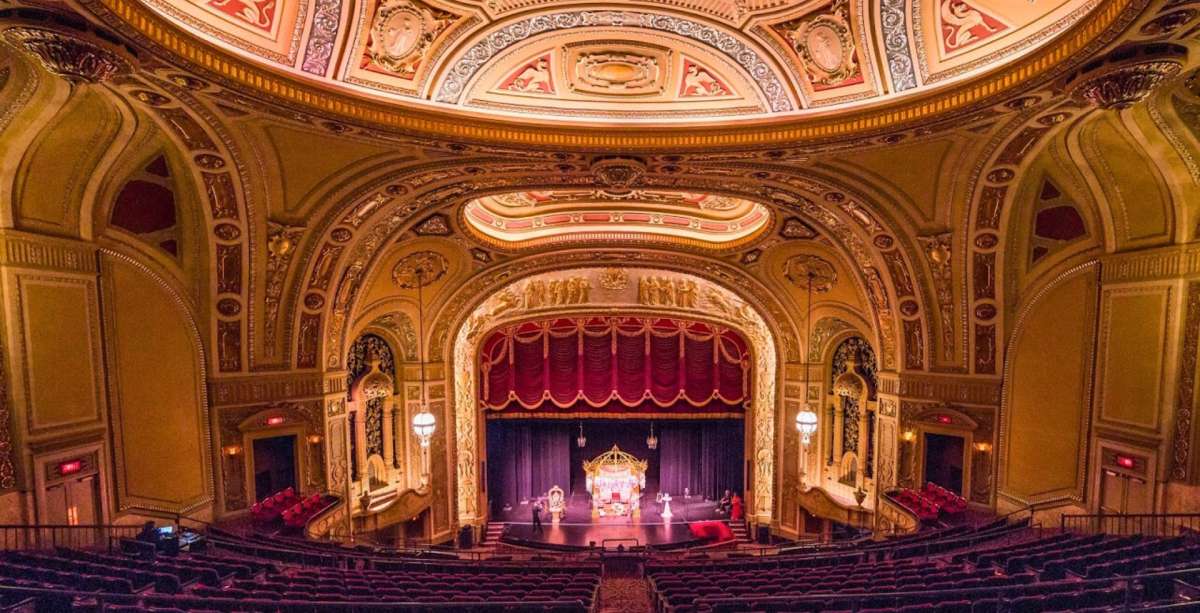 Photo of interior of the historic Adler Theater marquee in Davenport Iowa