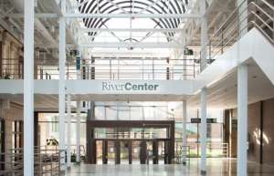 Thumbnail photo of River Center main lobby and sign