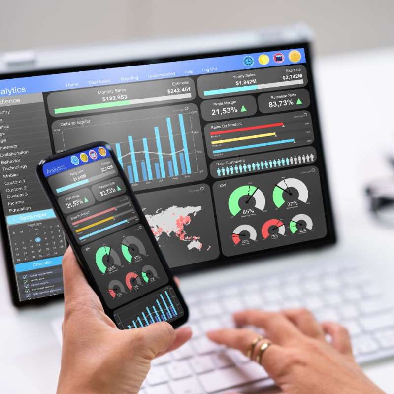 iPad and phone looking a data and analytics