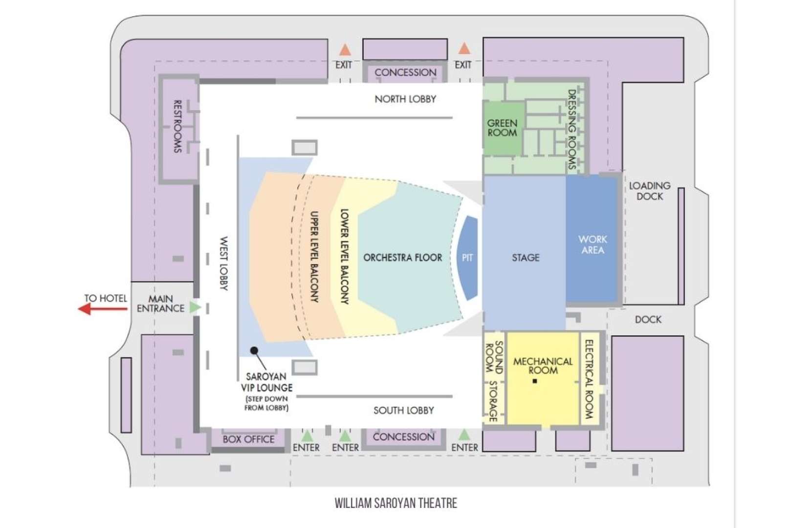 Photo of A detailed floor plan of the Saroyan Theatre.