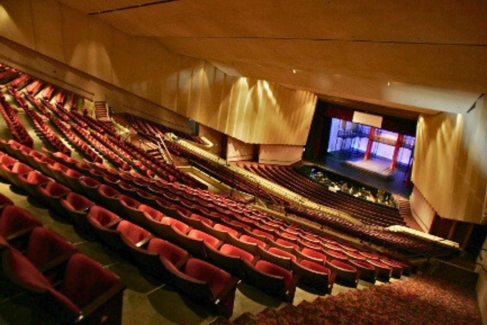Photo of a view of the stage at The Saroyan Theatre from the Balcony level.