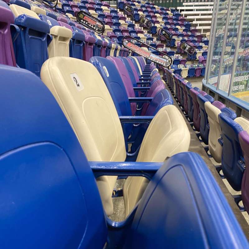 Level view of seats in an indoor sporting arena