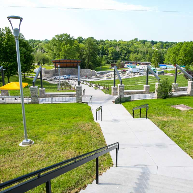 Stairs leading out to an outdoor amphitheater