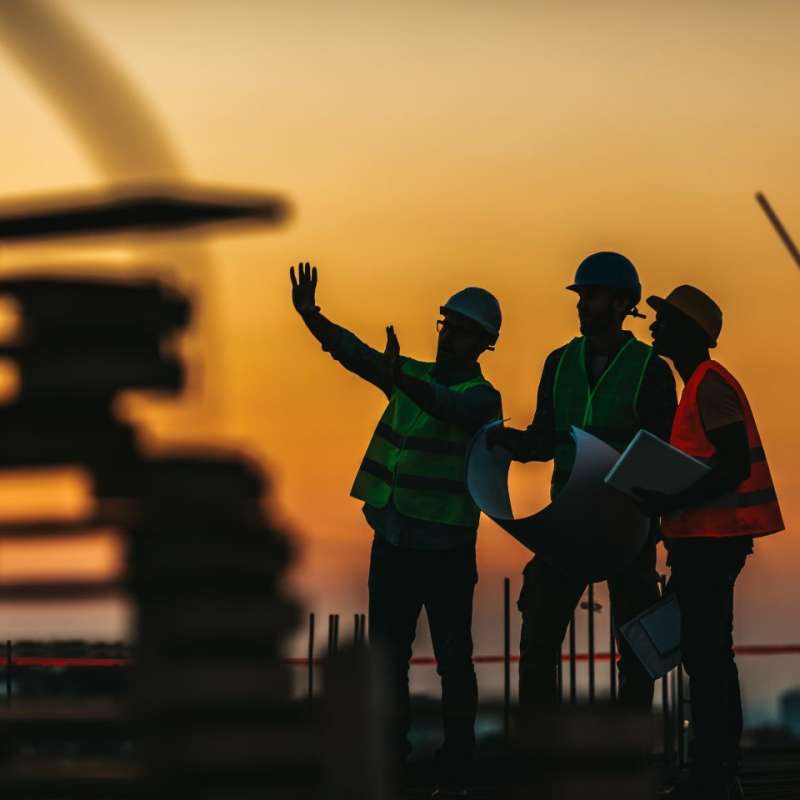 construction workers in hard hats