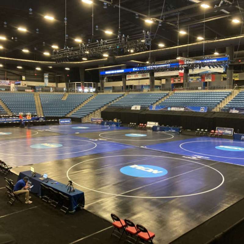 empty arena set up for wrestling tournament
