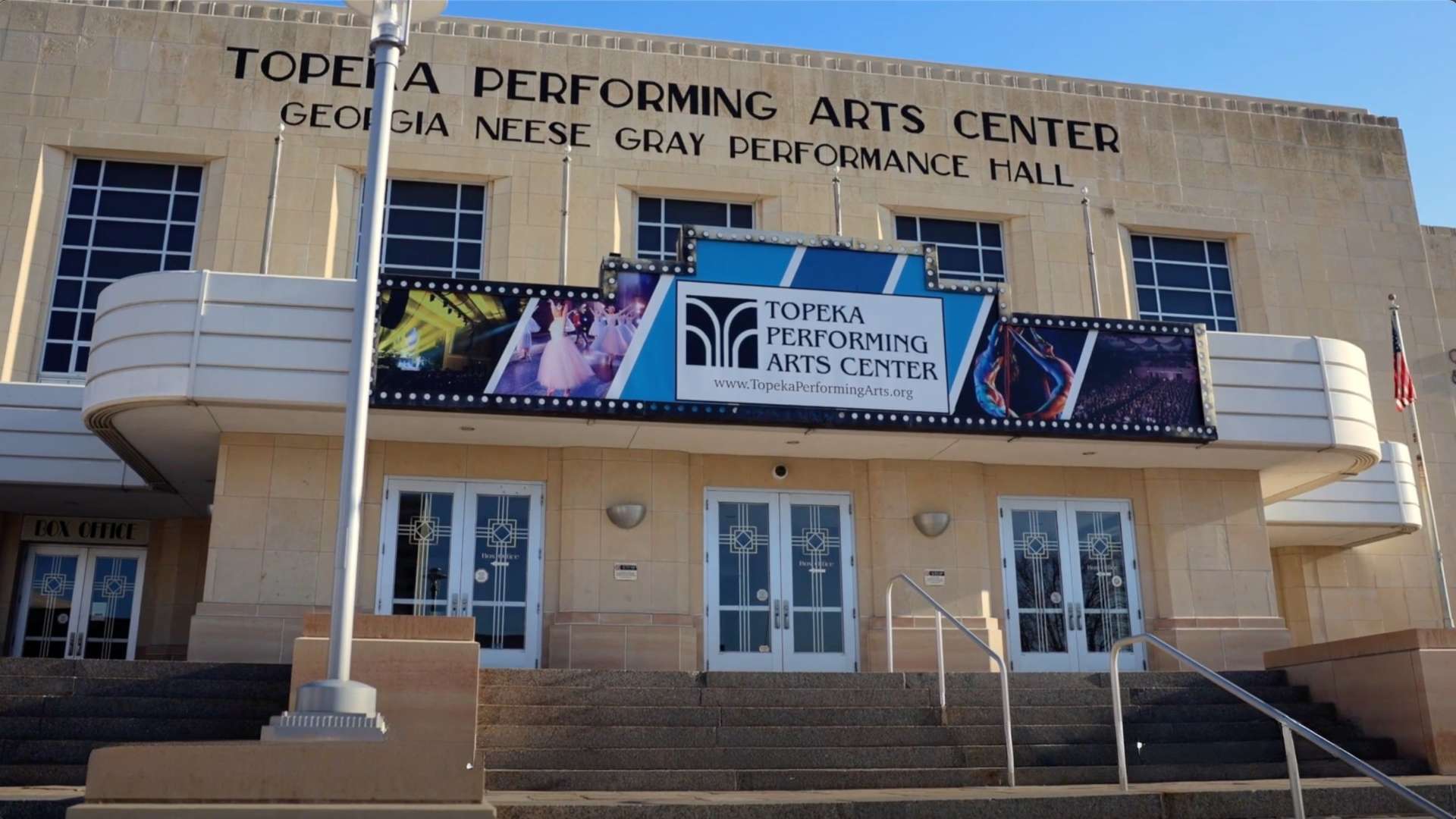 Photo of Topeka Performing Arts Center Exterior with marquee