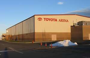Thumbnail photo of Toyota Arena exterior shot with name and logo